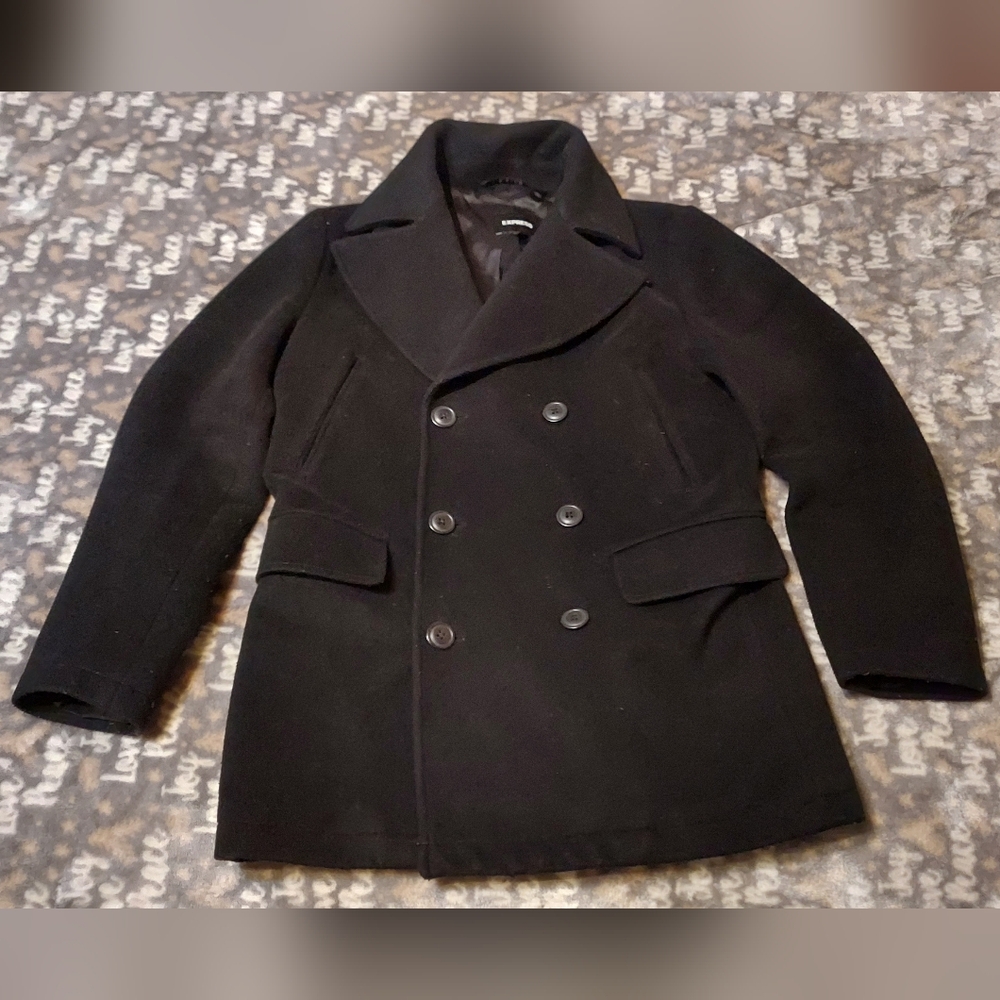 Express Men’s Wool Peacoat Black Small Winter Jacket 5-Pocket